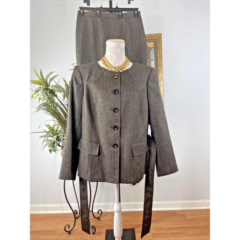 Evan-Picone Womens 16W Brown Skirt Suit Belted Jacket Career Office 2 Piece